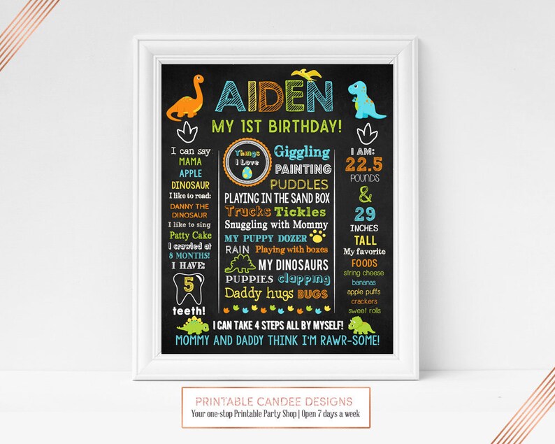 Dinosaur First Birthday Chalkboard Sign Dinosaur Chalkboard Etsy