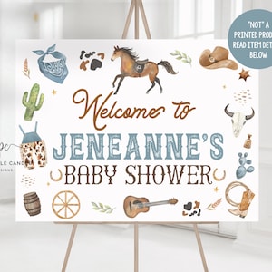 Cowboy Shower Backdrop 1st Rodeo Baby Boy Theme Wild West Background Poster Blue Ranch Decor Printables Instant Download