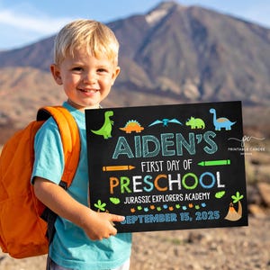 Editable Dinosaur First Day of School Sign Trex 1st Day of Preschool Template Back to School Signs Kindergarten Printable