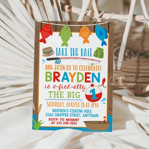 Fishing Birthday Invitation The Big One Fishing Invite Ofishally One Editable Template Printable TTBF