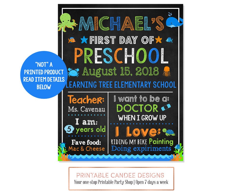 Paper & Party Supplies Girl Princess First Day Of Preschool Sign 1st ...