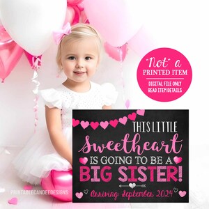Valentine&#39;s Day Pregnancy Announcement Pink Red Big Sister Sign Sweetheart Printable Chalkboard File