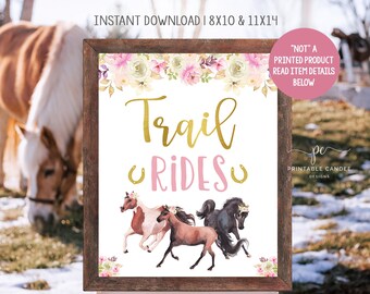 Trail Rides Sign Horse Birthday Party Table Floral Horse Cowgirl Decor Horse Farm Horseback Riding Instant Download