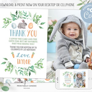 Easter Thank you Boy Bunny Editable Bunny Photo Thank you Blue Spring Theme Instant download Template