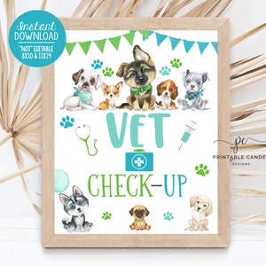 Puppy Vet Check Up Sign Dog Birthday Party Hospital Game Decor Theme Boy Pet Activities Watercolor Printable Decor