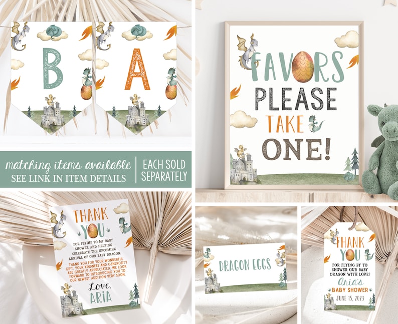 Editable Dragon Baby Shower Invitation Bundle Dragons Theme Etsy