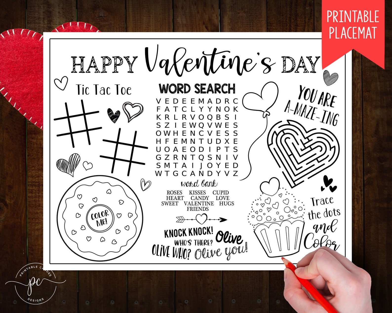 Kids Valentine Placemat Valentine's Day Table Printable Etsy