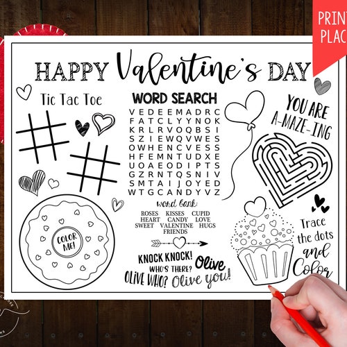 Valentine's Day Placemat for Kids Printable Activity and - Etsy