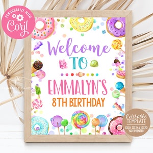 Candy Welcome Sign Template Lollipop Donut Girl Birthday Theme Sweet ...
