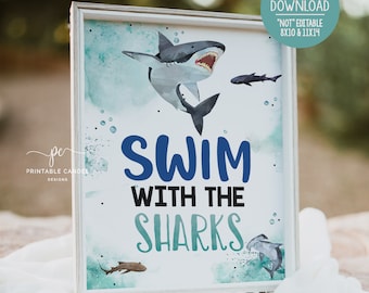 Hai Swim Pool Zeichen Sommer Junge Geburtstag Ocean Party Thema Tischdekoration Printable Dekor SHB24