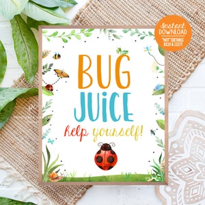 Bug Drink Sign Boy Bugs Birthday Party Decor Bee Table Instant Download Printable File