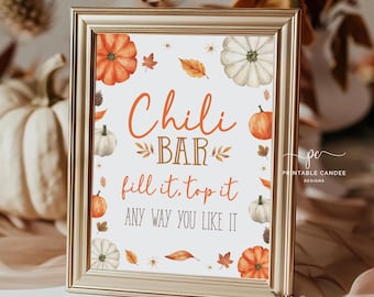 Little Pumpkin Baby Shower Chili Bar Sign Burnt Orange Shower Decor Fall Leaves Baby Shower Theme Neutral Pumpkin Food Table Sign FPBS