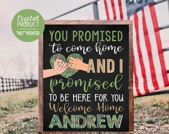 Welcome Home Wife Spouse Husband Sign Camo Homecoming Soldier Promised Back from Deployment Sign Chalkboard Printable Custom