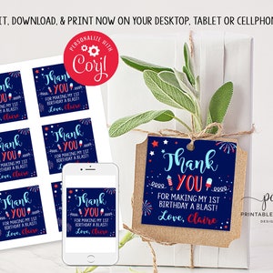 Editable 4th Of July Birthday Favor Tags Red White And Blue Theme Party Independence Day Favors Instant Download Printable