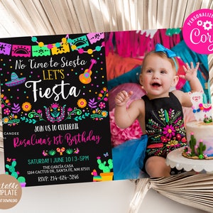 Fiesta Birthday Invite Editable Mexican Theme Invitation Cactus Party Succulent Floral Photo Template Instant Download Printable