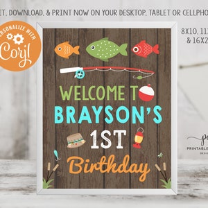 Fishing Birthday Welcome Sign The Big One Fish Rustic Decor Instant Download Editable File Printable DIY File