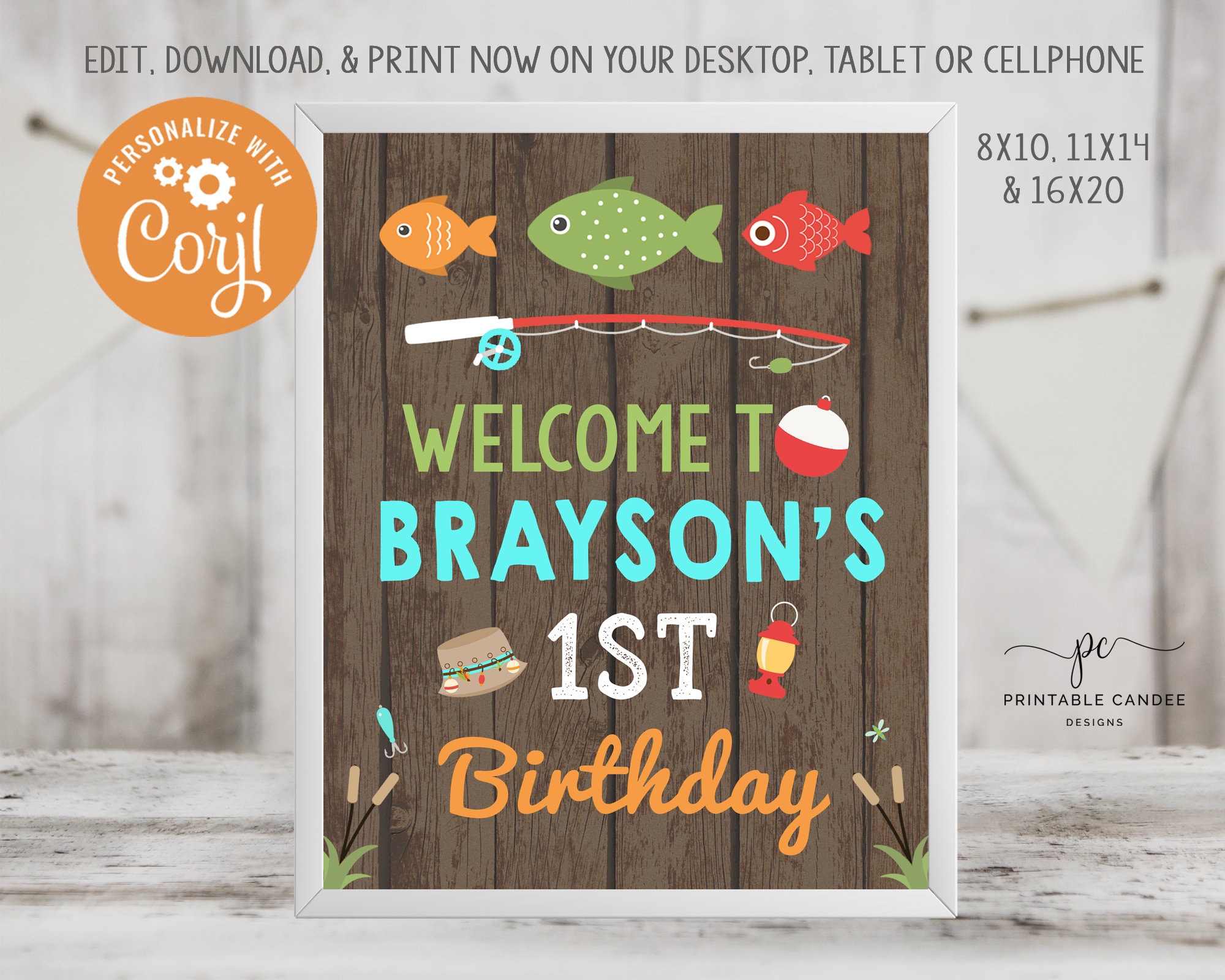 Fishing Birthday Welcome Sign the Big One Fish Rustic Decor