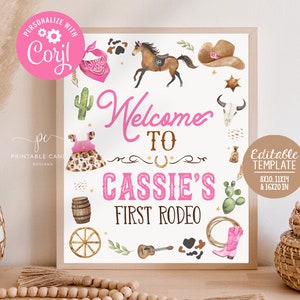 Cowgirl Welcome Sign 1st Rodeo Birthday Party Theme Wild West Door Sign Pink Ranch Decor Printables Instant Download