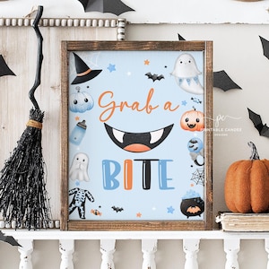Blue A Little Boo Baby Shower Food Sign Boy Halloween Baby Shower Decor Ghost Halloween Shower Theme BBHS