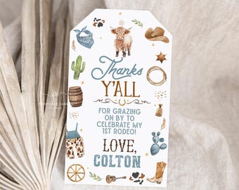 Cowboy Birthday Favor Tags Rodeo Party Highland Cow Ranch Digital Template