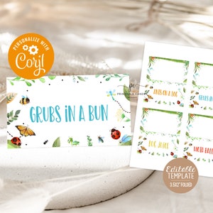Bug Birthday Food Tents Boy Bug Party Decor Beetle Editable Food Labels Grasshopper Instant Download File Printable