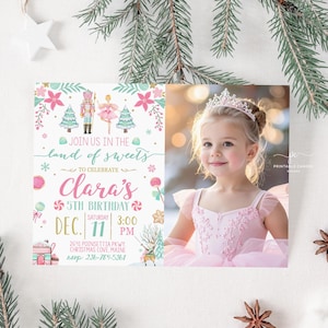 Nutcracker Birthday Invitation Editable Winter Sugar Plum Fairy Invite Girl Pink Party Template Printable PNTO