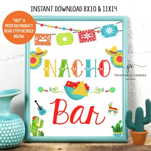 Nacho Bar Sign Cinco De Mayo Taco Party Birthday Fiesta Baby Boy Shower Mexican Cactus Printable File Instant Download