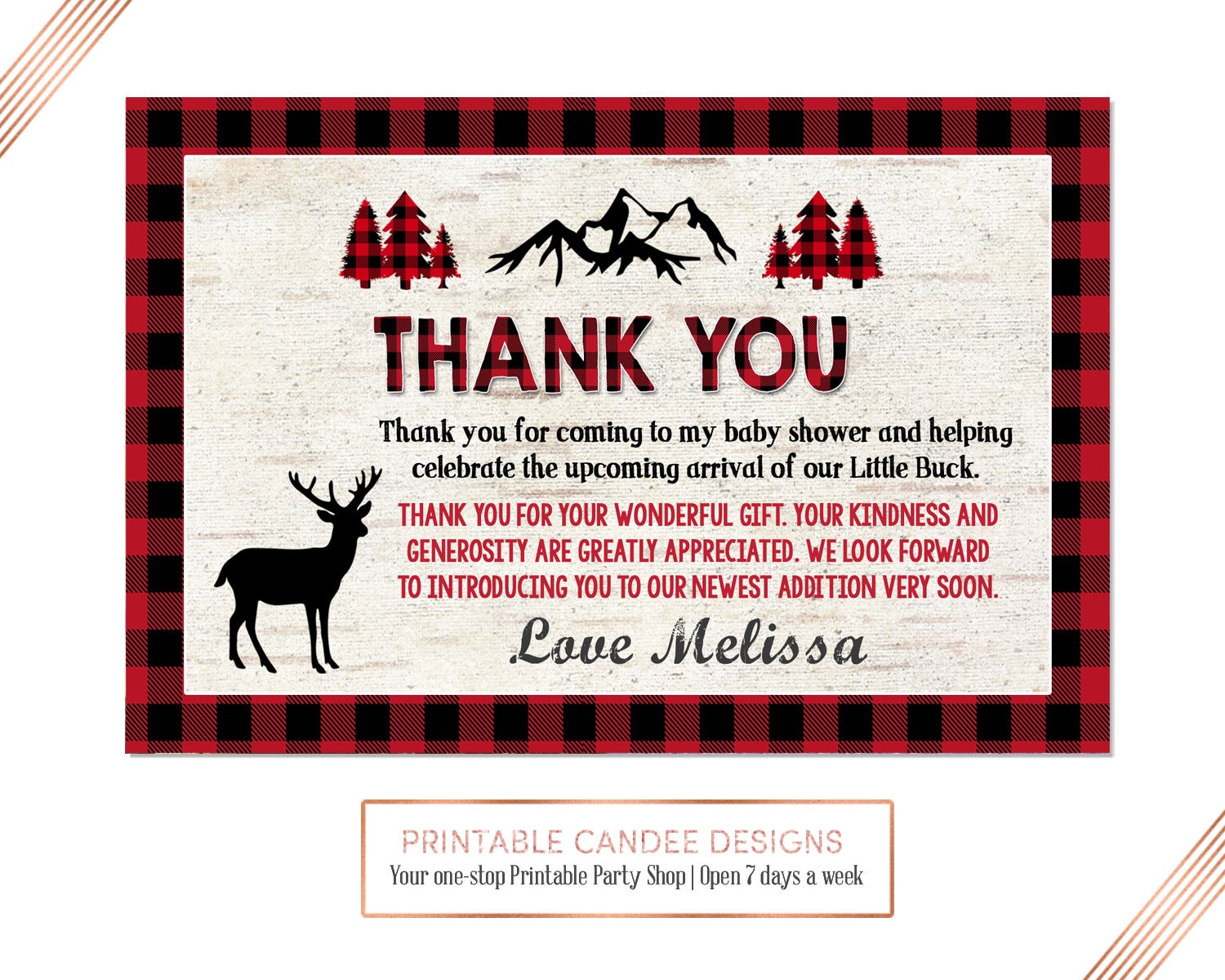 Deer Baby Shower Thank You Card Lumberjack Buffalo Plaid Boy - Etsy