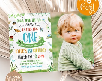 Bug 1st Invitation Bug Birthday Party Bugs Birthday Invite Insect Birthday Bug Theme Photo Template