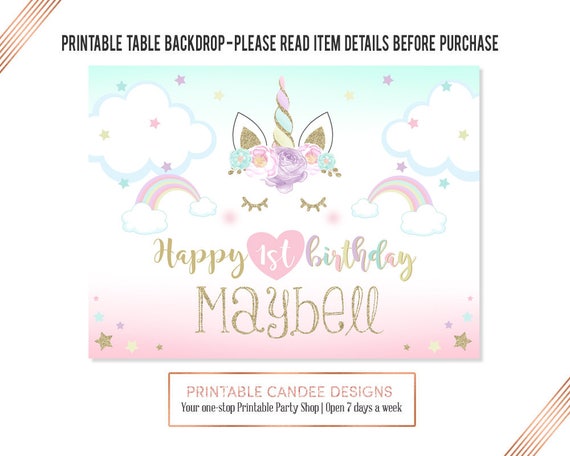 Large Personalised Unicorn Birthday Poster Banner Photo Party Decorations Pastel