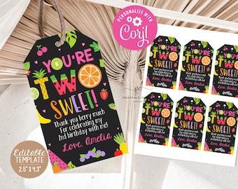 TWOtti Frutti Favor Tags Girl Birthday Party Tropical Summer Tutti Fruitti Watermelon Theme Gift Favors Printable TFCT