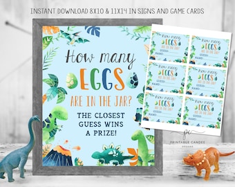Raad eens hoeveel eieren er in de pot zitten Afdrukbare Boy Dinosaur Baby Shower Games Dino Theme Instant Download