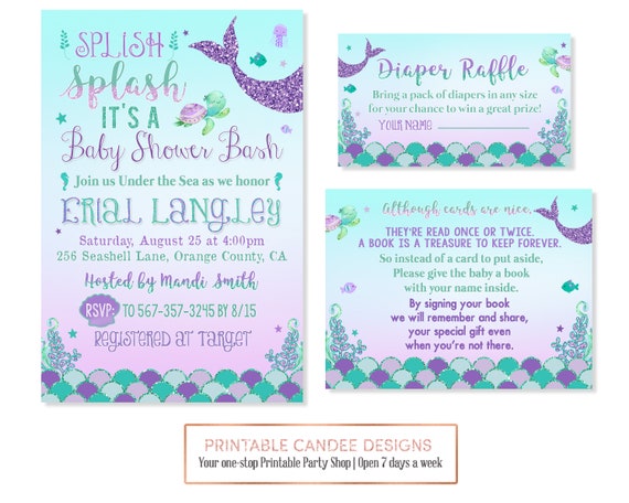 Mermaid Baby Shower Invitation Purple Teal Aqua Lavender Etsy