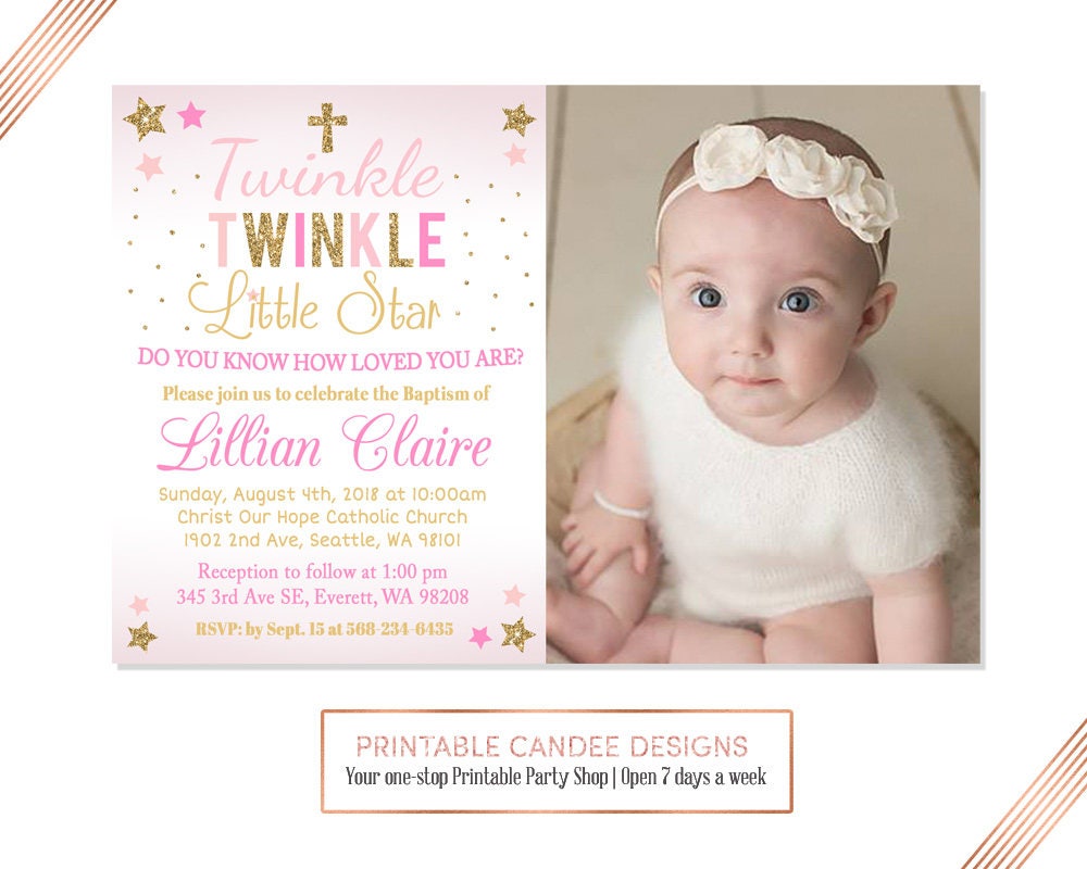 Twinkle Little Star Baptism Invitation Baby Girl Baptism Etsy