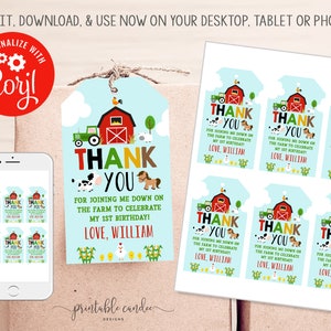 Farm Favor Tags Farm Animal Birthday Party Printables Tractor Horse Cow Favors Birthday Theme Instant Download