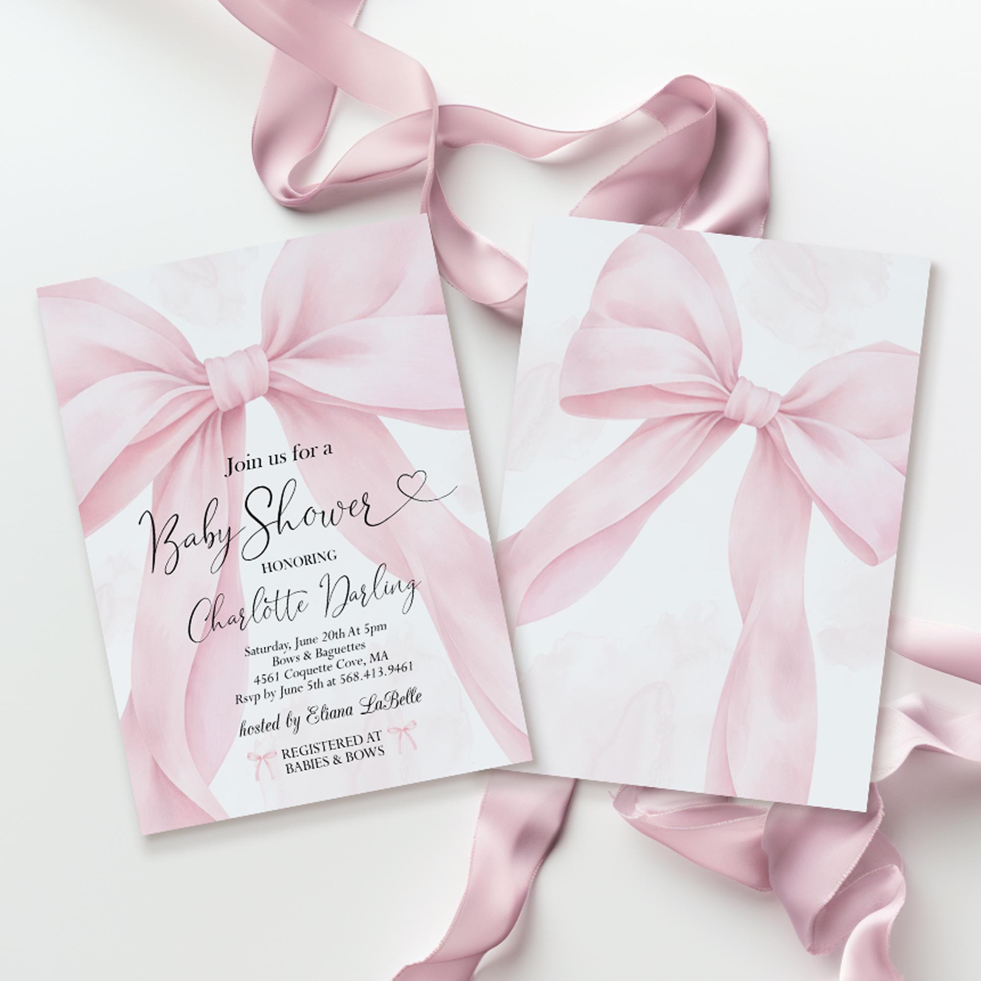 Blush Pink Bow Baby Shower Invitation Template Girl Raffle Inserts Pink ...