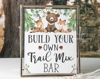 Woodland Baby Shower Trail Mix Bar Sign Forest Animals Boy Snack Station Table Decor Greenery Printable WSWG