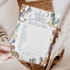 Dragon Baby Shower Game Blue Dragons Theme Printables Word Scramble It ...