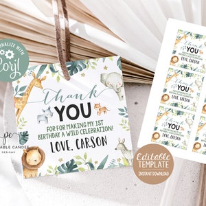 Editable Safari Favor Tags Wild One Birthday Boy Jungle Animal Favors Labels Party Decor Template Digital download