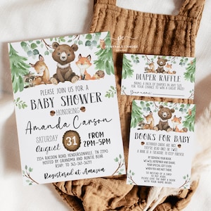 Bearbeitbare Wald Baby Shower Einladung Waldtiere Junge Baby Shower Einladung Vorlage Greenery Einladung Printable WSWG