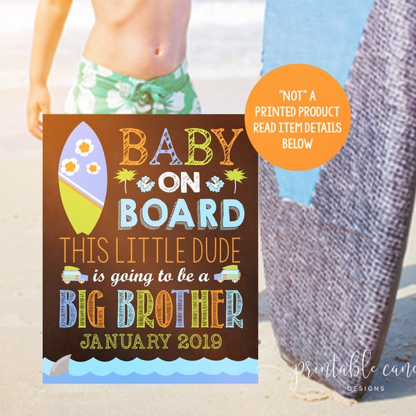 Summer Big Brother Pregnancy Announcement Surfer Beach Photoshoot Prop Promoted Sign Chalkboard Printable File