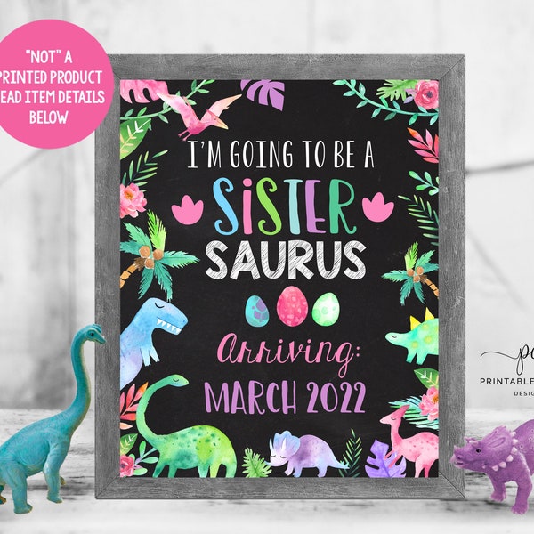 Dinosaur Pregnancy Announcement Going to be a big sister Dino Promoted to Big Sister sign Printable