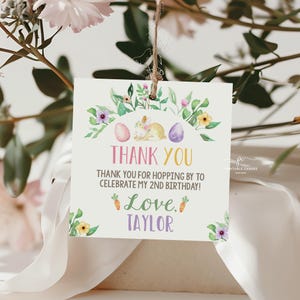 Editable Easter Favor Tags Girl Bunny Birthday Favors Pastel Party Decor Favors Template EBWP