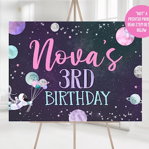 Mädchen Weltraum Party Hintergrund Weltraum Geburtstag Them Galaxy Party Decor Tisch Planeten Poster Printable Hintergrund