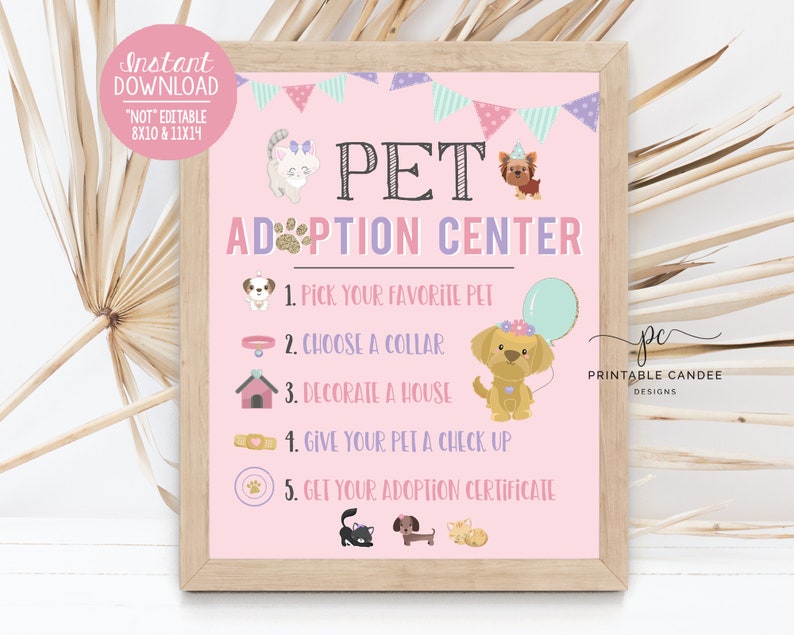 Pet Adoption Center Sign Dog Birthday Party Decor Kitten Theme Girl Cat ...
