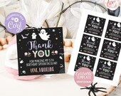Halloween Birthday Favor Tags Pastel Girl Costume Party Theme Favors Purple Ghost Instant Download Editable File Printable