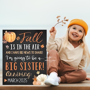 Pumpkin Big Brother or Sister Pregnancy Announcement Fall Thanksgiving Baby number 2 Chalkboard Sign Printable File