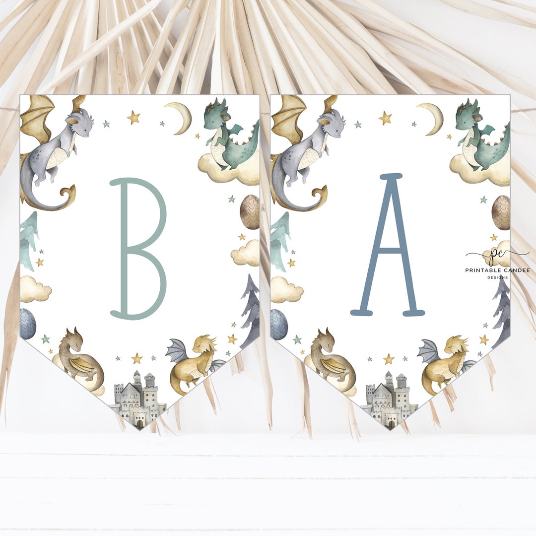 Dragon Baby Shower Flags Template Blue Dragons Theme Printables It's a ...