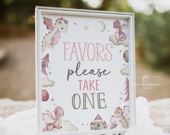Dragon Baby Shower Favor Sign Pink Dragons Theme Printables Favors It's a Girl Theme Instant Download BGTPS