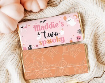 Editable Pink Halloween Candy Bar Wrappers Girl Halloween 2nd Birthday Favors Classroom Party Favor Spooky Printable Template